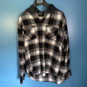 Gray, Black, and Gold Flannel With Hood